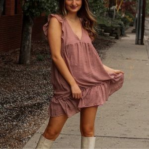 MAUVE PINK RUFFLE DRESS
